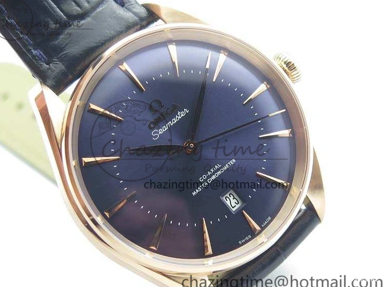 0414 Snug Seamaster Edizione Venezia RG Best Edition Blue Dial On Leather Strap A 8126
